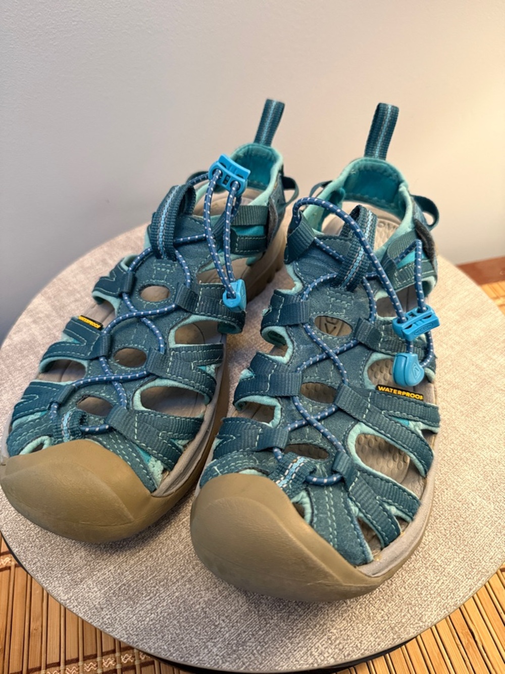 Keen woman’s Teal and Aqua Waterproof Closed-Toe Sandals
